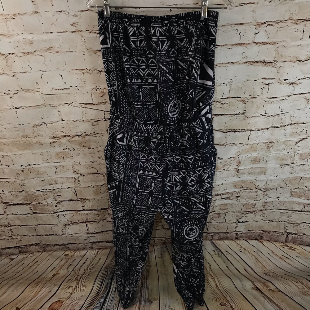 Madewell Linen Look Aztec Strapless Jumpsuit